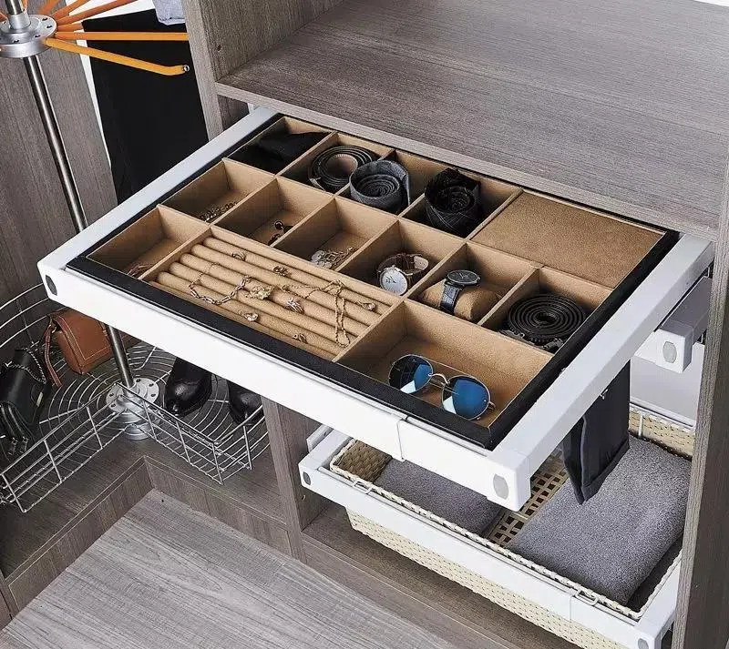 衣柜内可使用分隔板和收纳箱将衣物分类放置。（互联网）