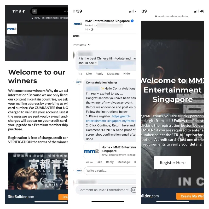 在mm2社媒平台留言区出现的假账号，诱导网民点击可疑链接，盗取信用卡资料。（mm2提供）