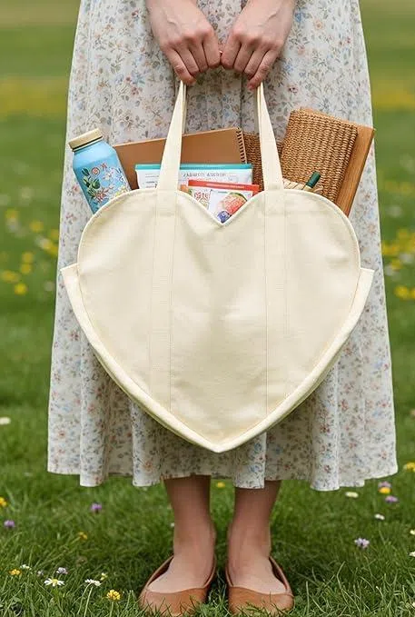 白色心形布袋。（取自amazon.sg）