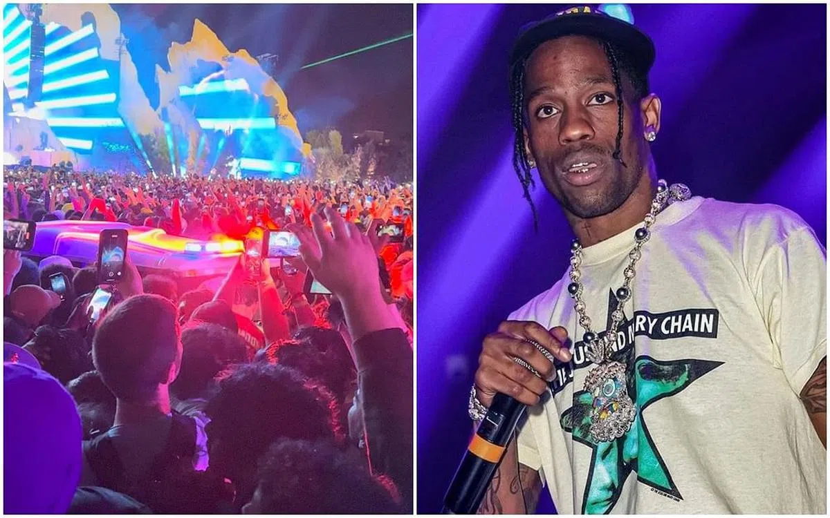 美国饶舌歌手Travis Scott（右图）的演唱会发生意外，救护车驶入现场（左图）。（互联网）