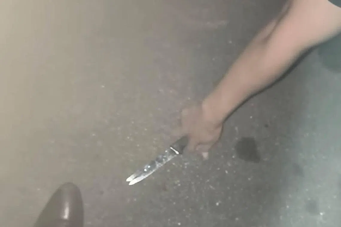 警员后来从男子身上搜出两把刀，图为其中一把刀。（取自黎震豪Instagram）