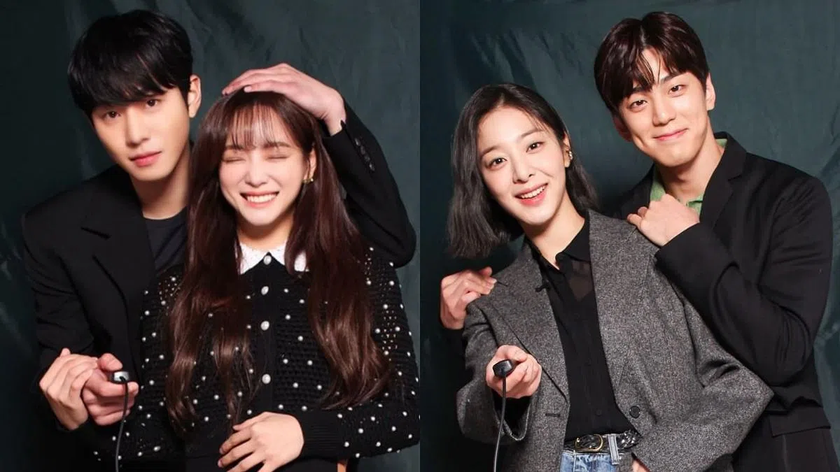 《社》的主演群（左起）安孝燮、金世正、薛仁雅和金旻奎都因此剧而爆红，人气急升。（图/互联网）