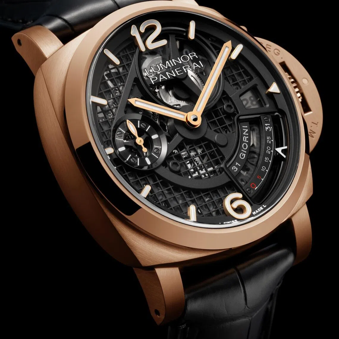 沛纳海Luminor 31日动储腕表，机芯配有专利扭力限制器，动力储备36天。（沛纳海提供）