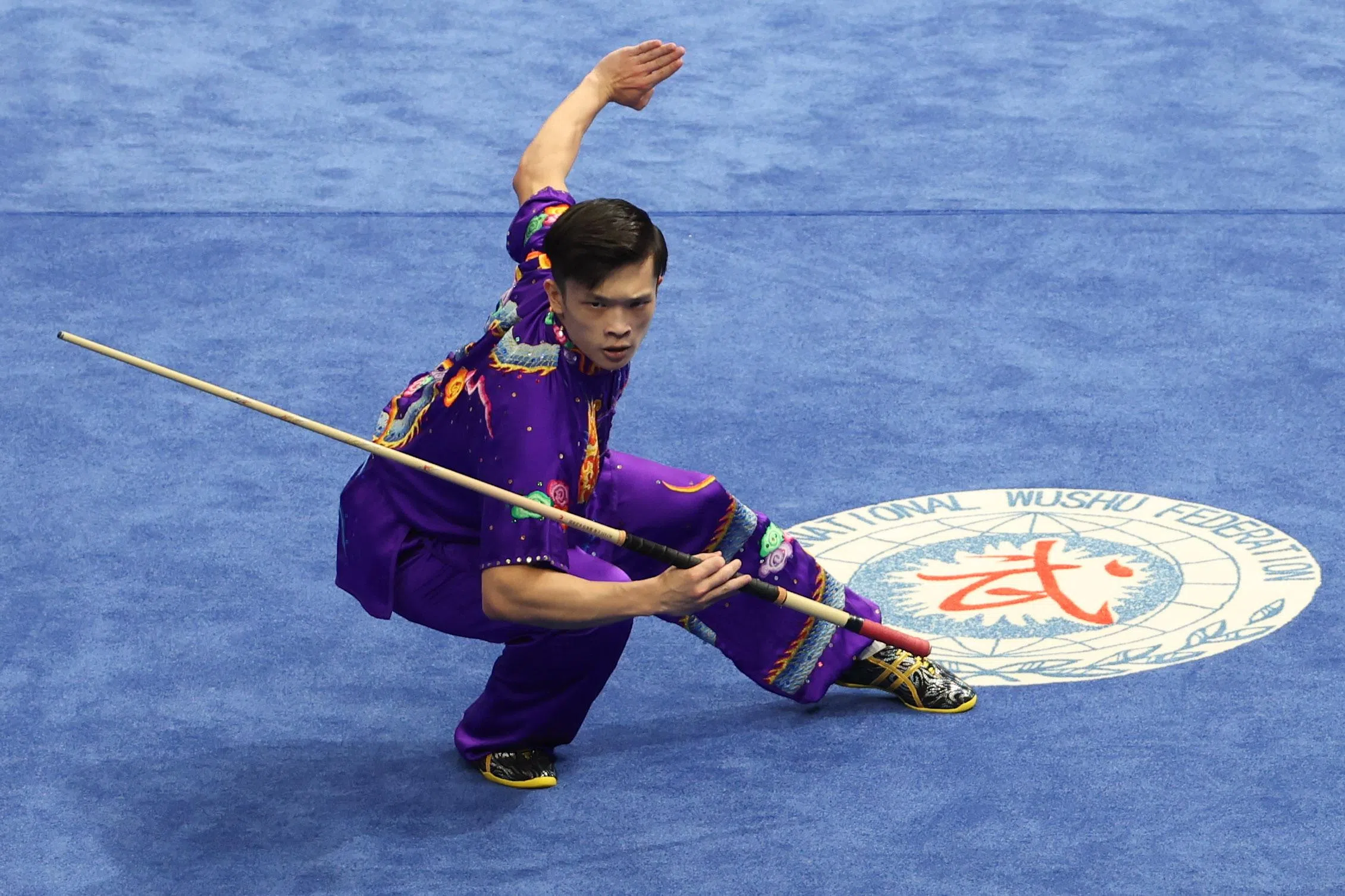 我国武术好手林思韦在刀棍术获得银牌。（陈渊庄摄）