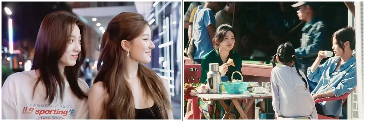 赵露思（左图右）和万鹏在《许我耀眼》饰演两姐妹，《乔妍的心事》的乔氏姐妹则由赵丽颖（右图左）和辛芷蕾（右图右）出演。（互联网）