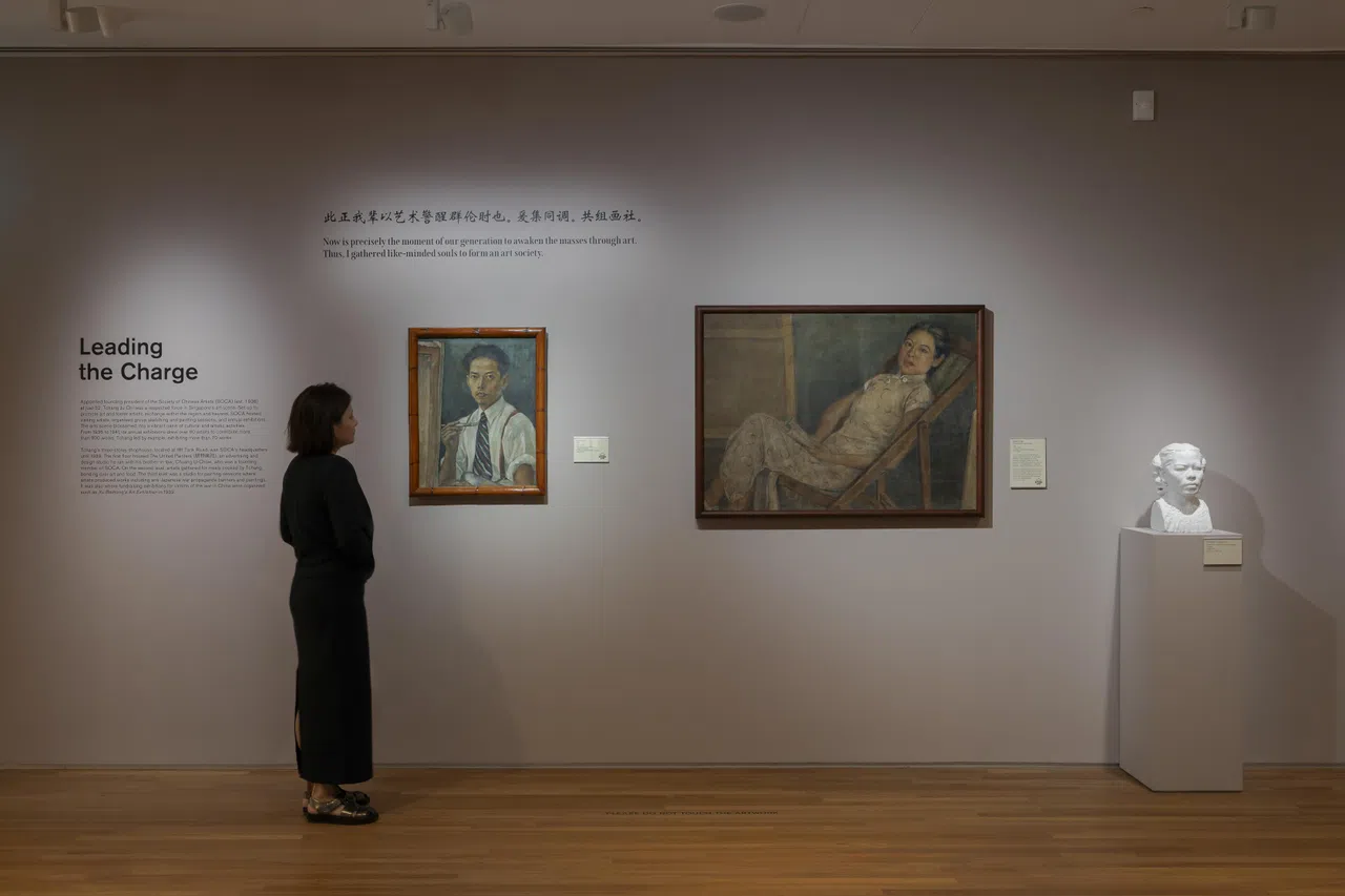 张汝器自画像与为夫人所作画像及石膏像。（国家美术馆提供）