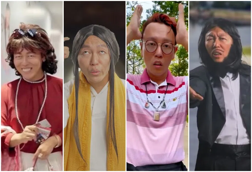 赖宇涵在网上的众多“分身”包括Gucci阿姨（左起）、神婆仙姑、三叔公和Super Senior高音歌手。（取自赖宇涵IG）