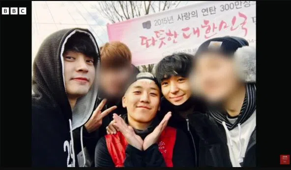 涉案的（左起）郑俊英、胜利及崔钟训已经刑满出狱。（截自BBC News 中文 YouTube频道）