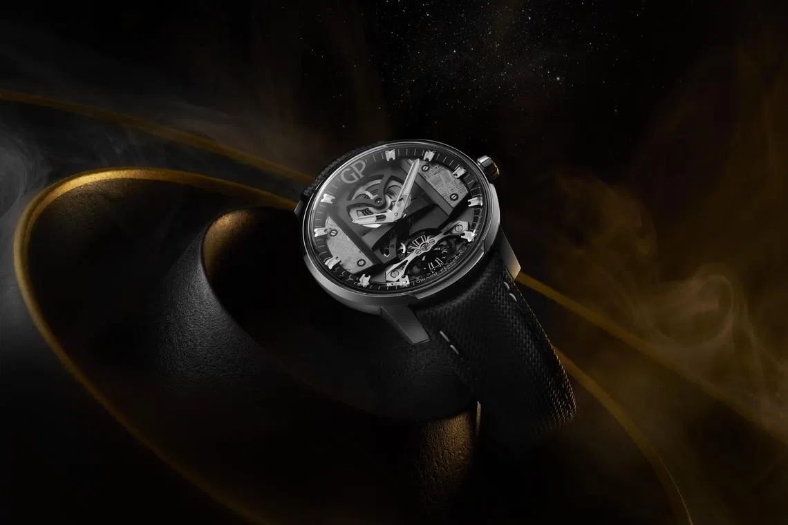 芝柏表Free Bridge陨石腕表中央板桥由两块陨石板镶嵌而成。（芝柏表提供）