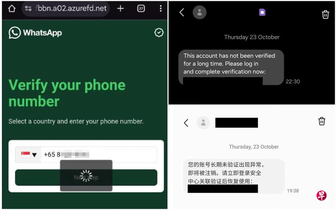 骗子冒用WhatsApp发短信用户点击后账号被盗用| 联合早报