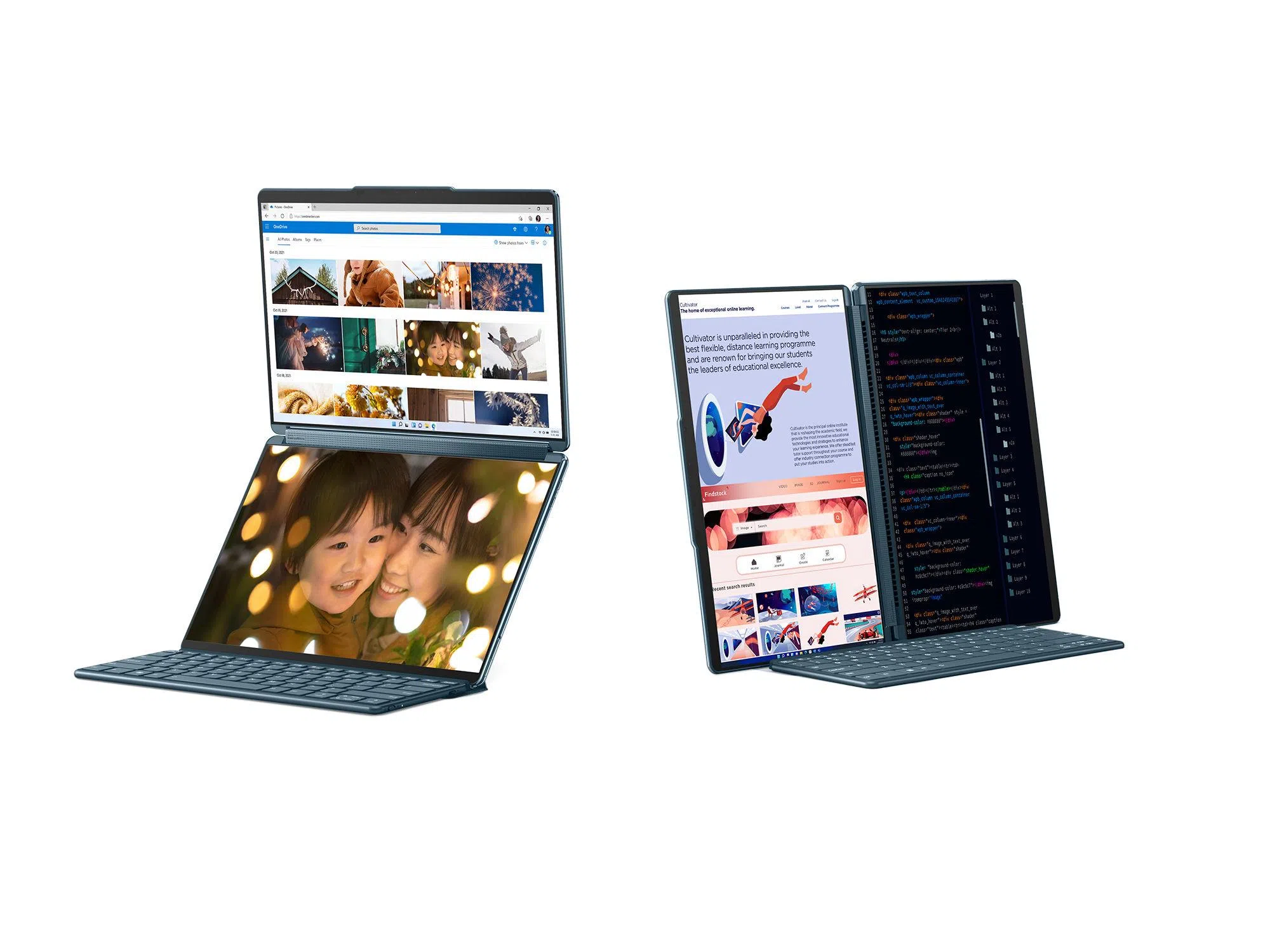 Yoga Book 9i是一款创新的双屏笔电，可灵活变形使用。（联想提供）