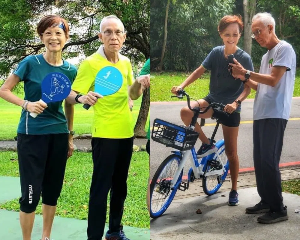 莫燕兰和邬伟都喜欢打板羽球，也经常骑脚车和健走。（取自邬伟强脸书）