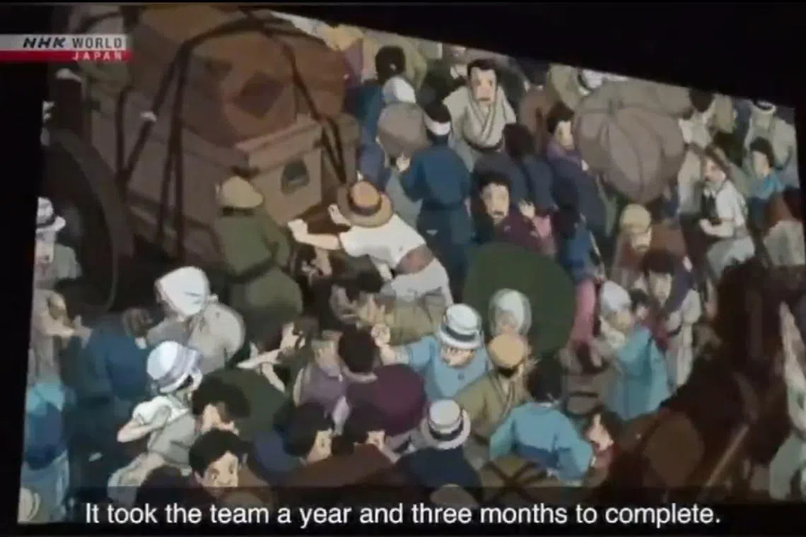 2016年，日本放送协会（NHK）拍摄了纪录片《永不休止的男人：宫崎骏》，详细记录了宫崎骏始终坚持传统手绘动画的创作历程。其中，吉卜力团队耗时一年三个月，仅为在动画片《起风了》中重现人们在关东大地震中逃难的4秒镜头。（日本放送协会NHK／纪录片截图）