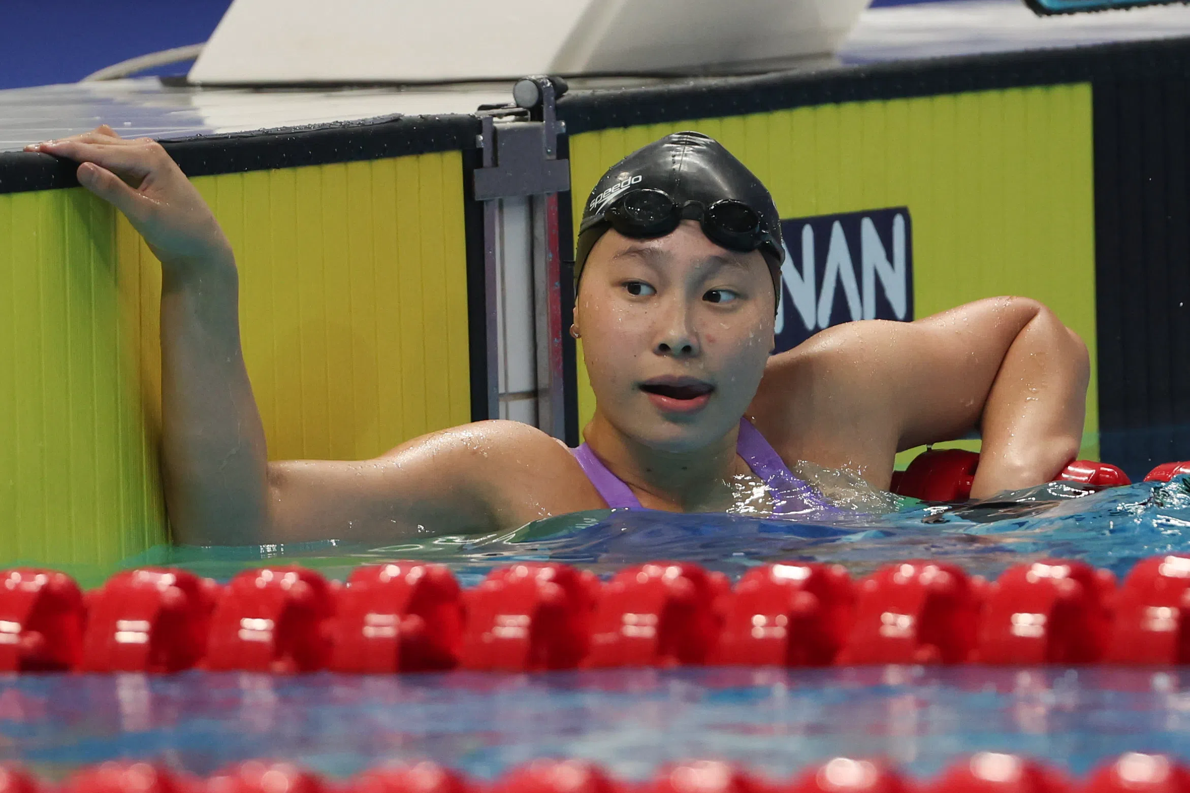 女子200米蛙泳中，沈恩夷在本届亚运会第四次打破全国纪录，但她也第四次被排除在三甲之外。（陈渊庄摄）