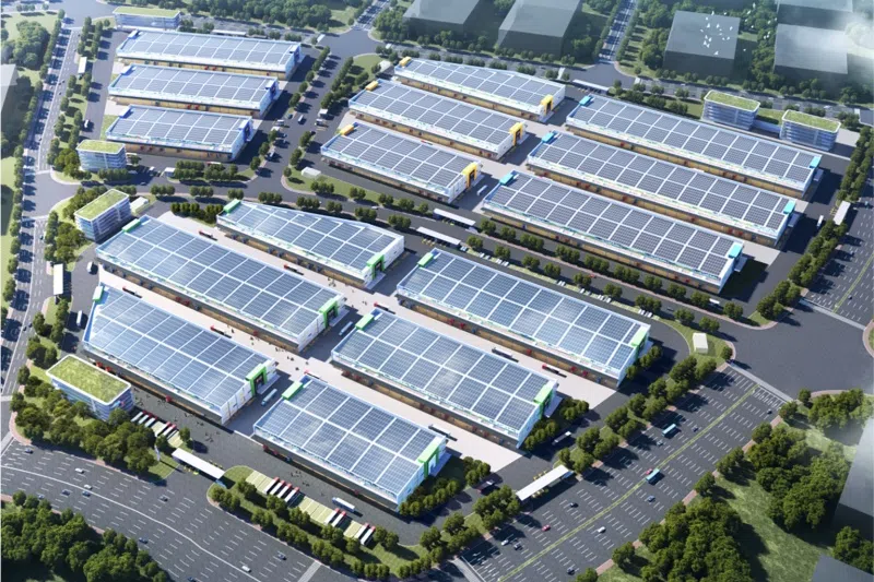 中国—东盟（南宁）水果交易中心鸟瞰效果图。（图/中国—东盟特色商品汇聚中心提供）