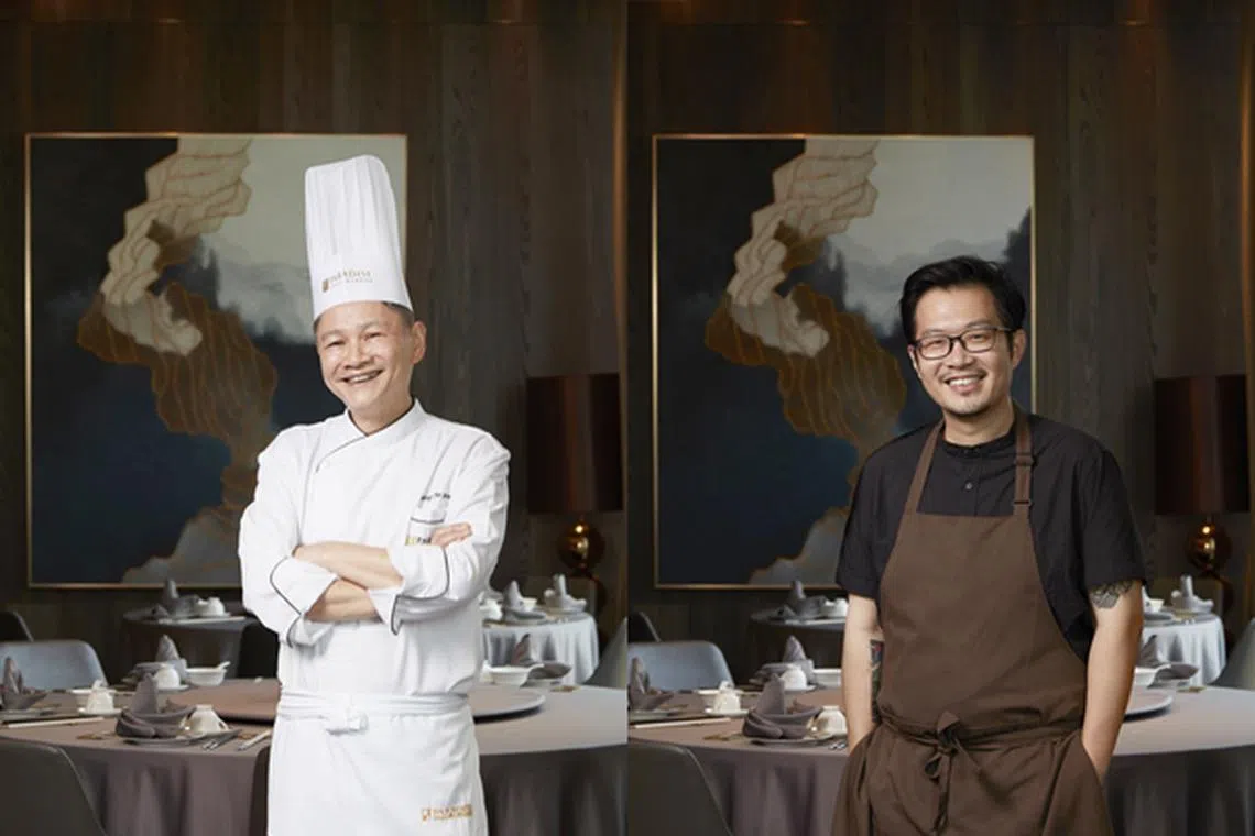 味之楼行政总厨郑化锟（左）和私厨The Wood Ear的谢东成，联手合作限时晚餐套餐。（餐馆提供）