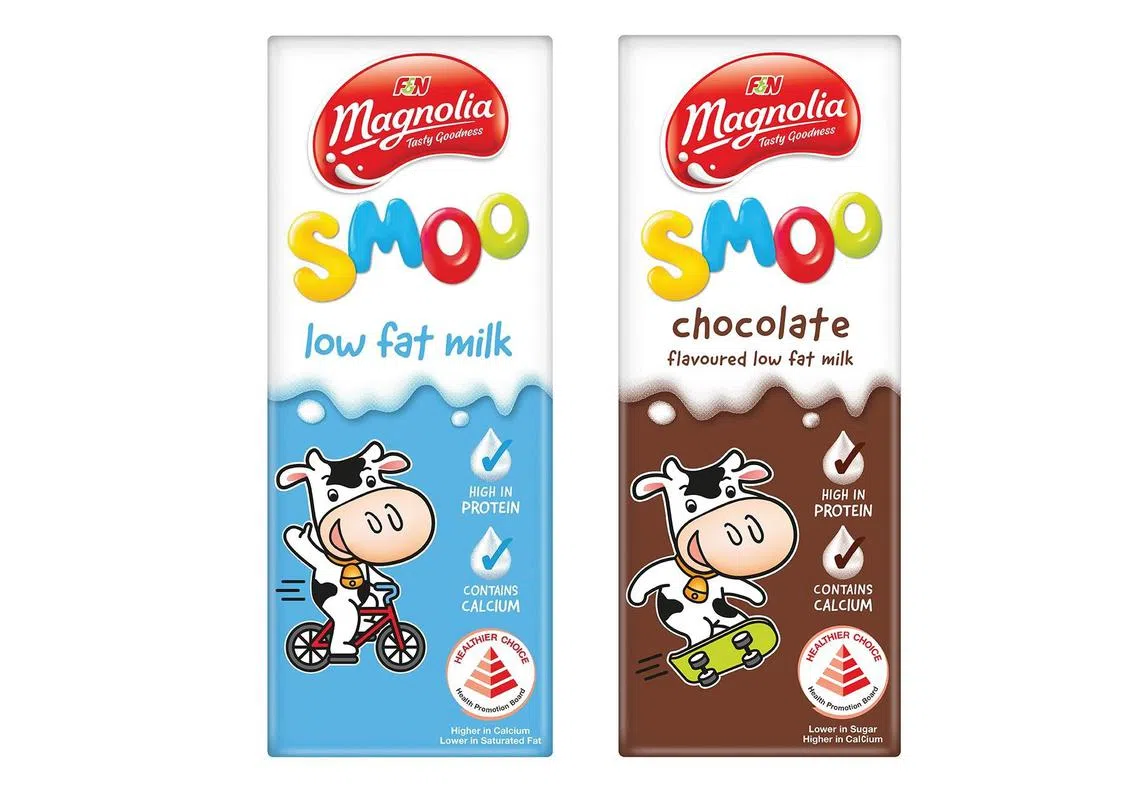 F&N Magnolia Smoo低脂UHT牛奶有原味与巧克力味可选。（品牌提供）