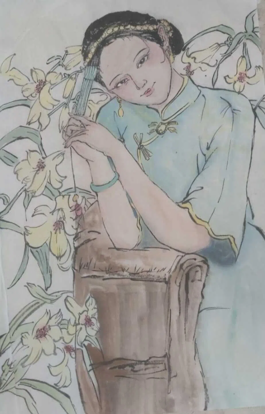 张琴棋画了四年的中国画，有时会在Carousell上卖自己的作品赚取零用钱。（受访者提供）