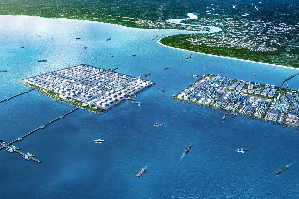 马来西亚希望借助马六甲海峡的地理优势，通过马哈拉尼自由港提升供应链可靠性、降低物流成本，并打造东西方贸易门户。（马哈拉尼能源港）