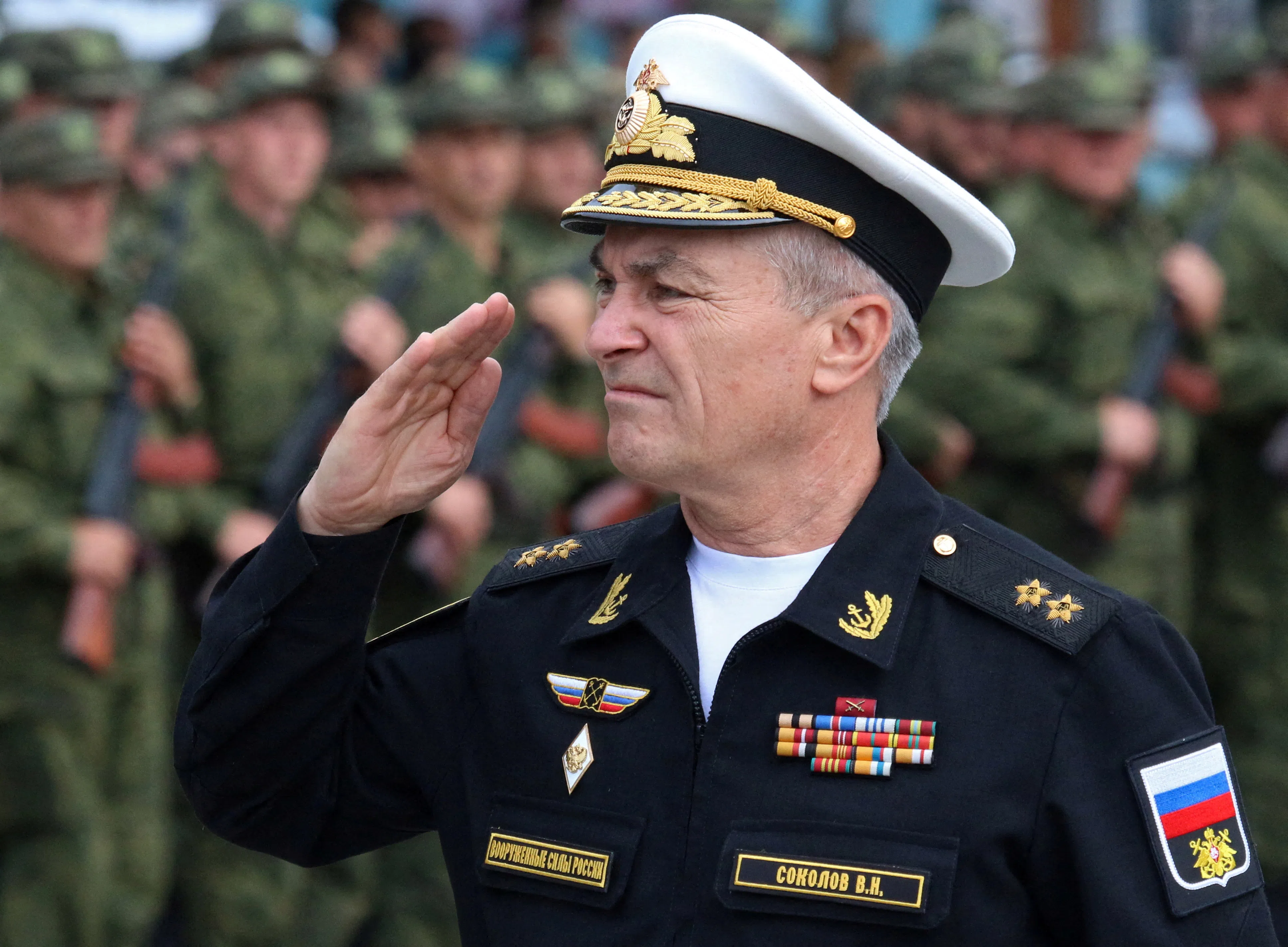 俄罗斯黑海舰队司令、俄海军最高将领之一索科洛夫（Viktor Sokolov）海军上将。照片摄于2022年。（路透社档案照片）