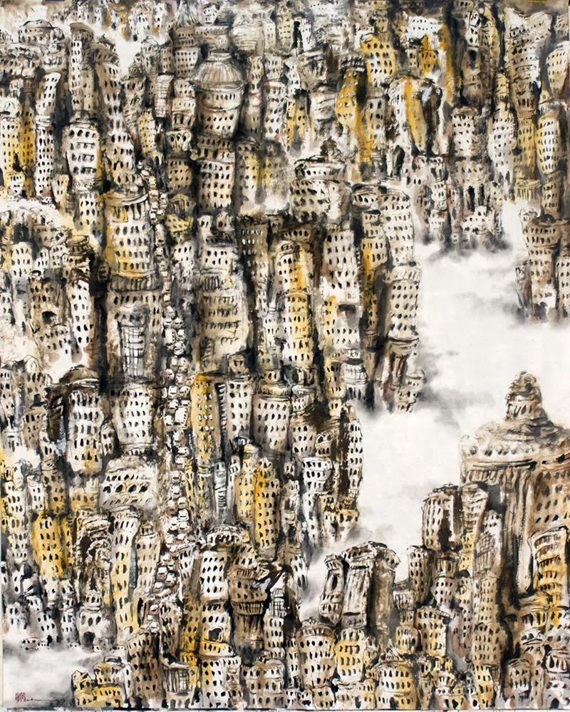林仰章水墨画《城市景观》（2015）。（国立大学博物馆提供）
