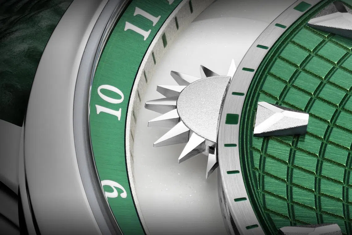 Anywhere表盘外圈的太阳指针，再现太阳在天空中的运行轨迹。（Krayon提供）