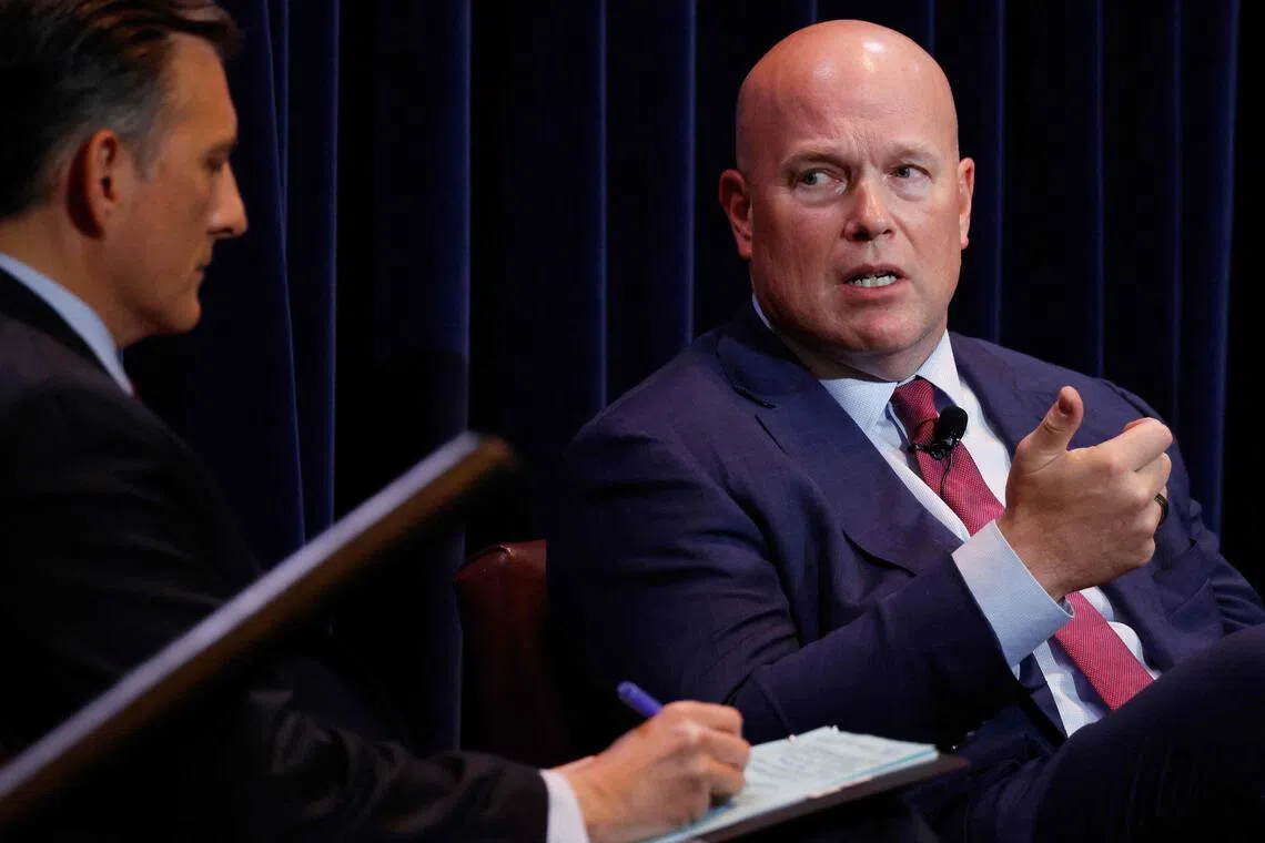 美国驻北约代表惠特克在慕尼黑安全报告发布会上暗示，特朗普的举措只是为了迫使欧洲变得更强大。（法新社）