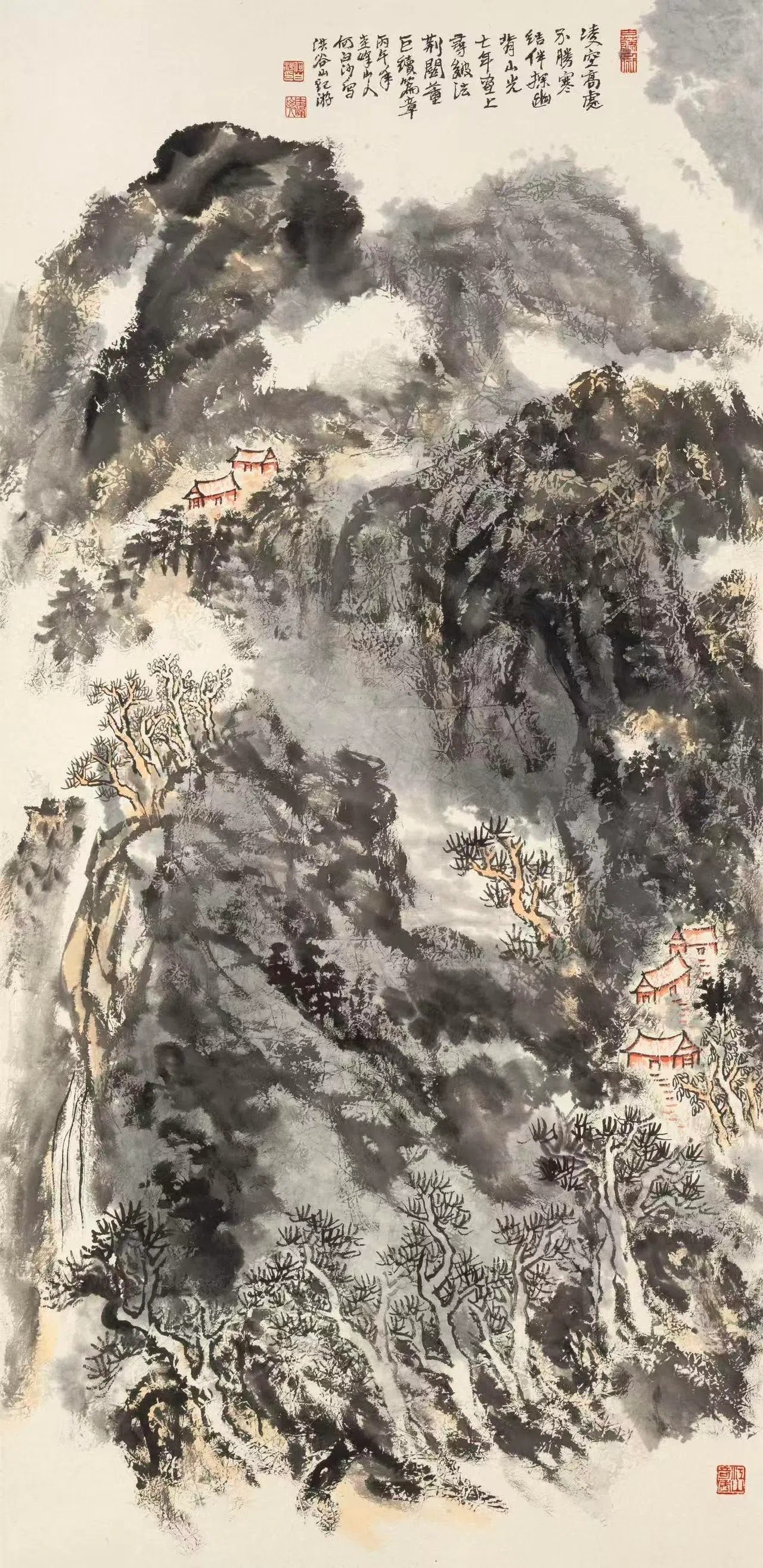 何白沙水墨画《荆关董巨续篇章》。（何白沙提供）