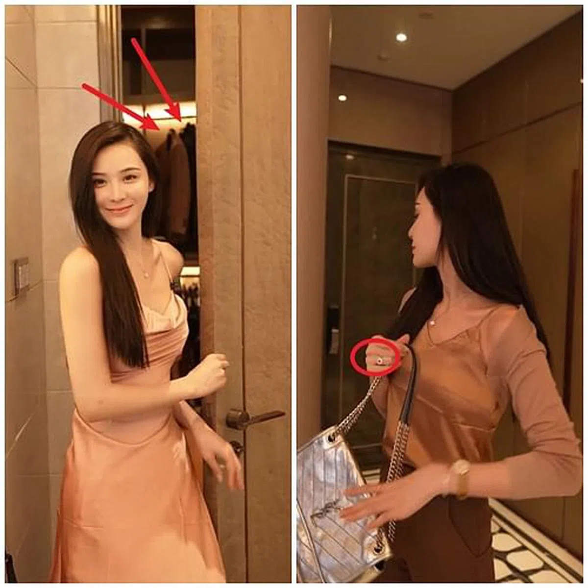 张颖颖直播房间里的衣橱和手上的戒指，引起网民纷纷揣测。（视频截图）