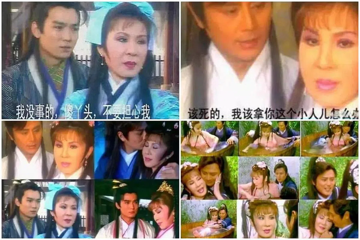 焦恩俊（左上图左）和刘德凯（右上图左）在剧中对杨钧钧说的台词深情缠绵。两男主和女主也有不少亲热戏。（下图，互联网）