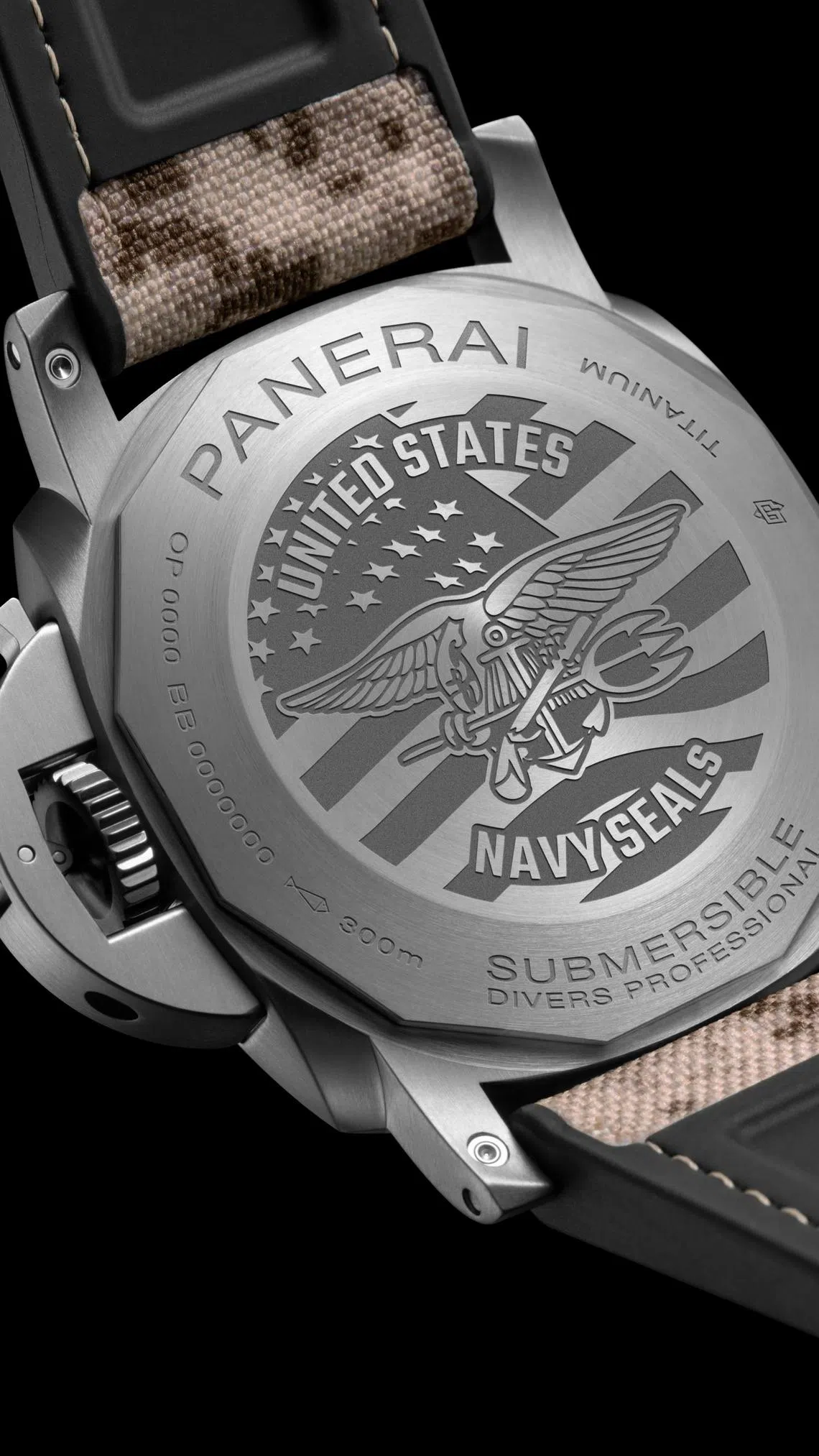 PAM01669表背有海军海豹突击队的官方徽标。（沛纳海提供）