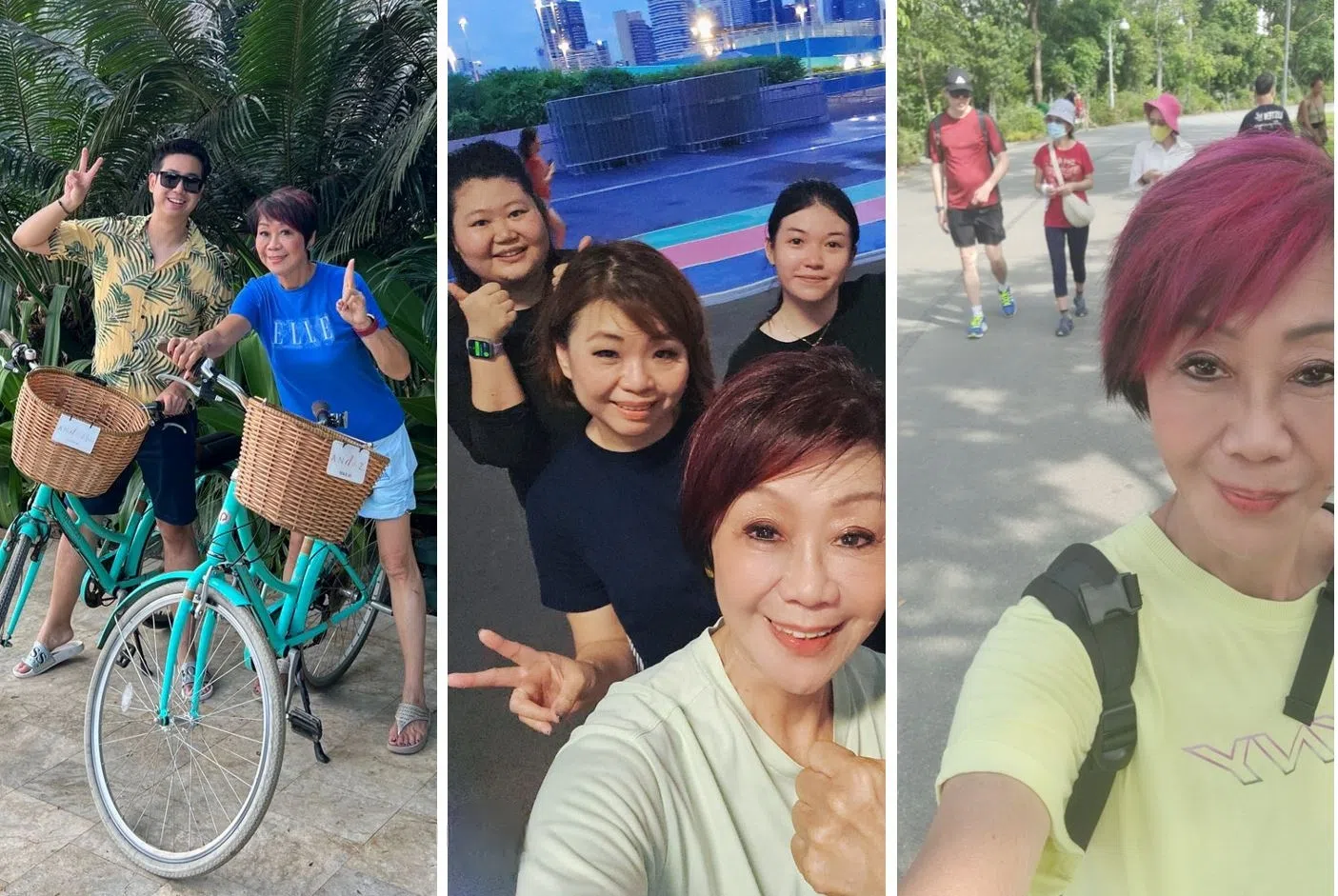 陈仰荃不仅在家独自运动，也会邀好友一起去骑脚踏车、慢跑散步和踏青。（图/受访者提供）
