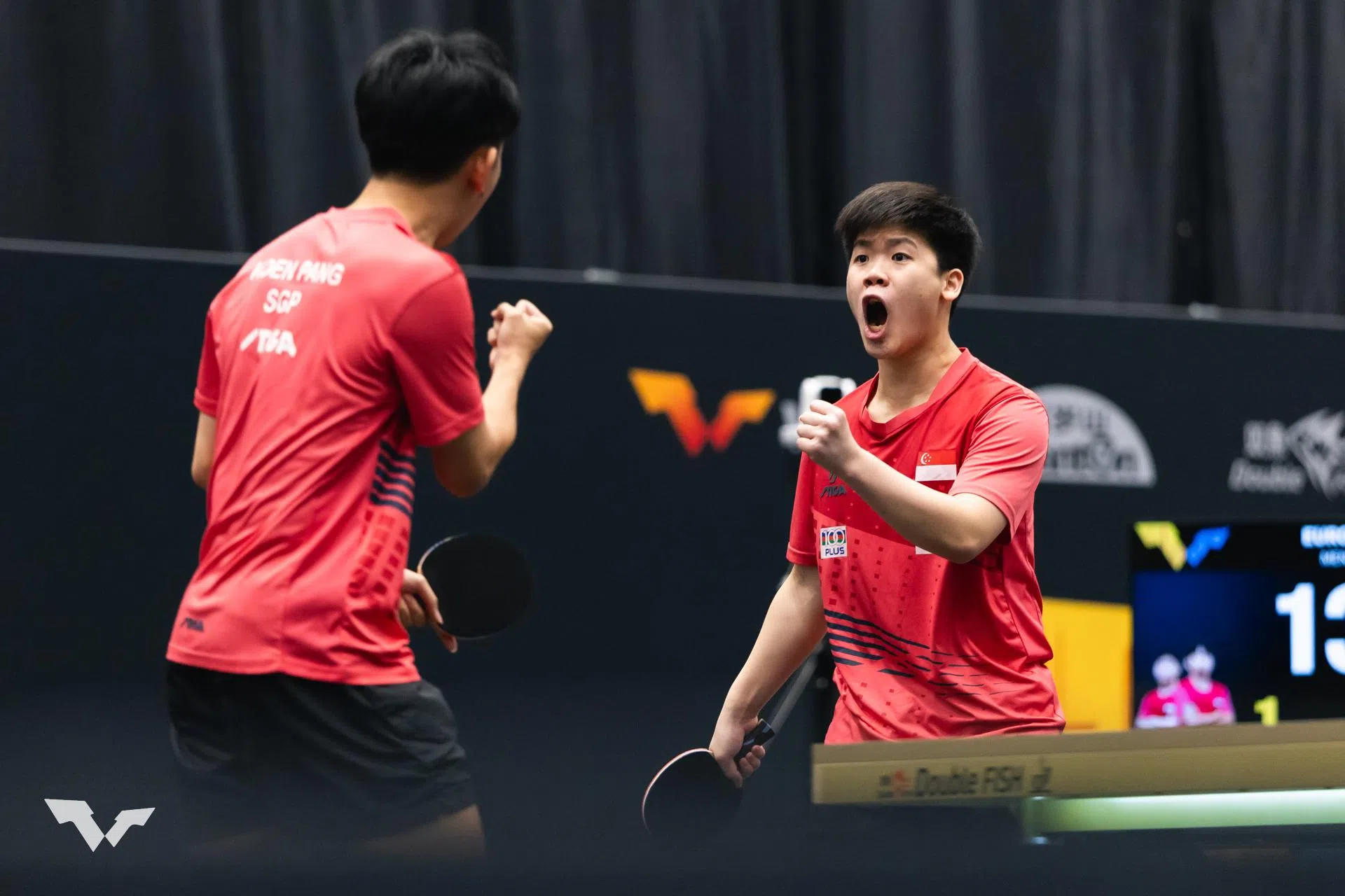 郭勇（右）说，能代表新加坡打进大满贯半决赛很高兴，但也感受到了和对手的实力差距，接下来还须多加训练。（WTT提供）