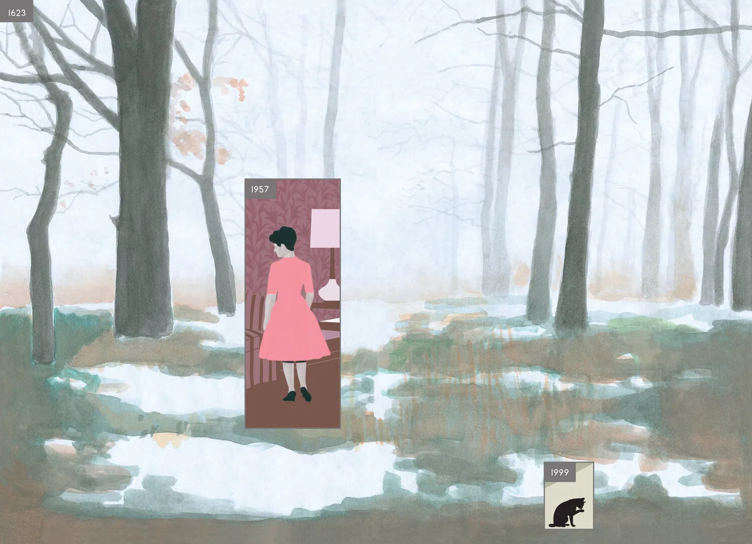 原著插画家Richard McGuire的作品“Here”，具诗意与美感。（取自Richard McGuire官网）