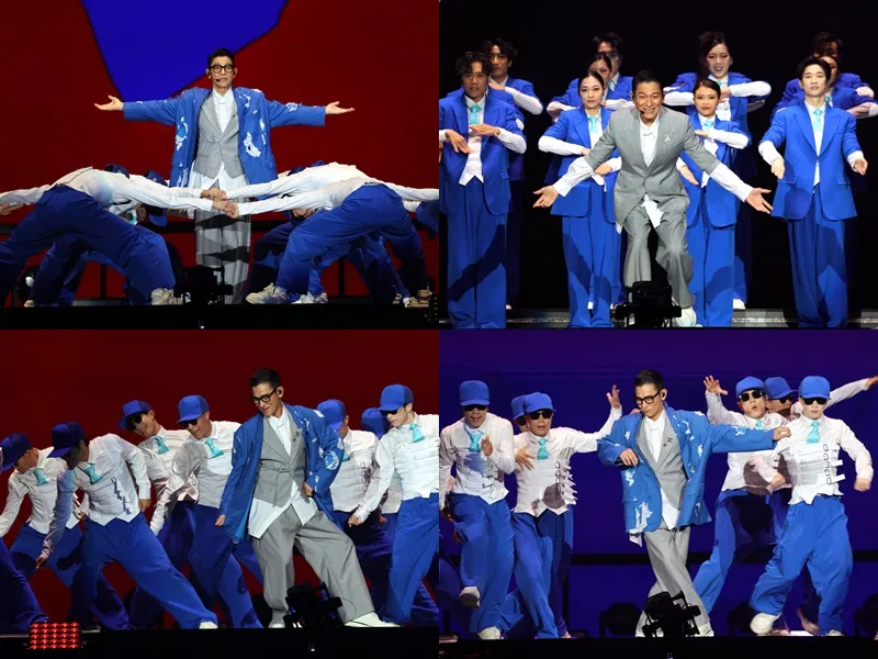 刘德华边唱边跳，与舞群搭配无间。（邝启聪摄）
