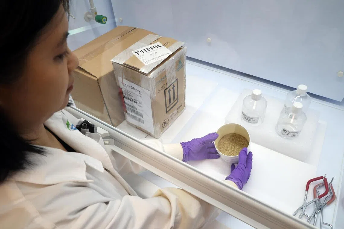 环境局自2018年起参与IAEA的实验室水平测试。IAEA会指定物品运给环境局，要求后者进行特定射线的检测工作，以评估环境局的监测能力。（邝启聪摄）