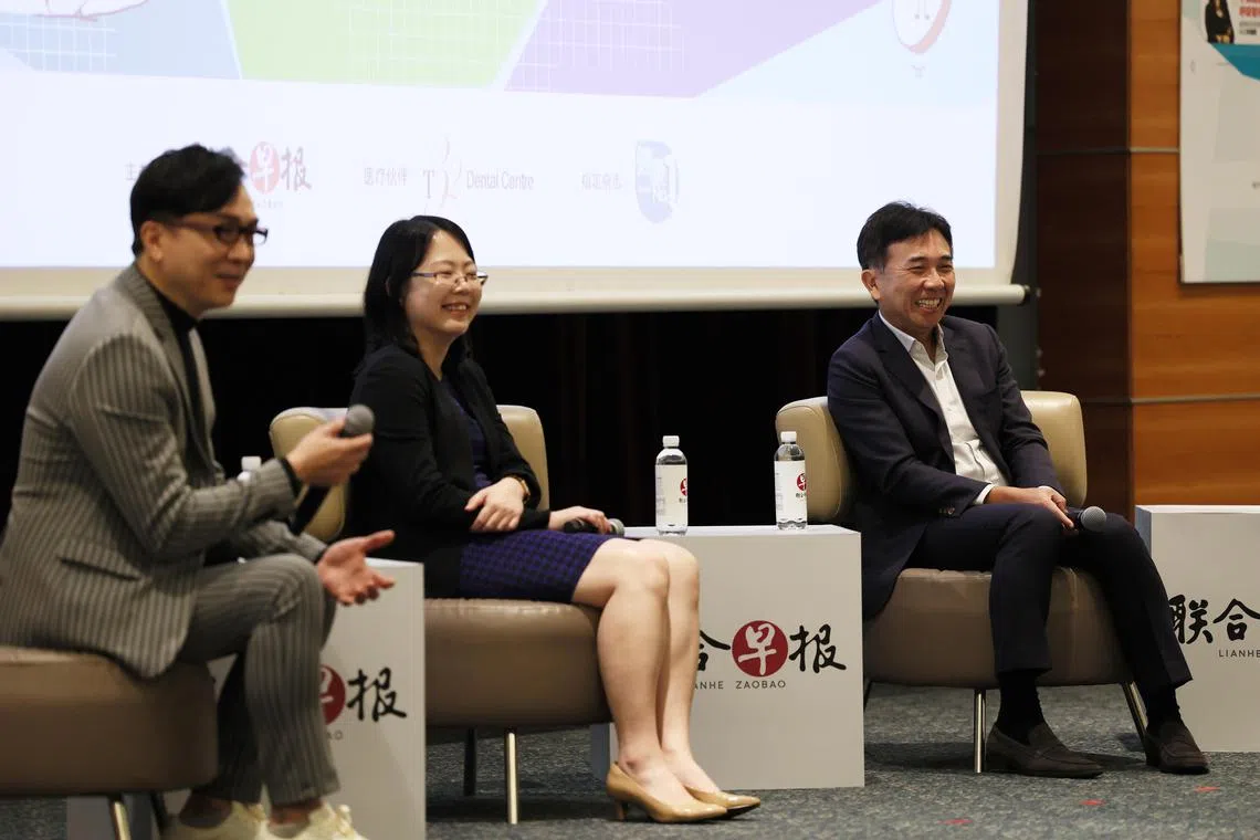 T32 Dental牙科集团创办人黄敬文医生（右）在讲座上分享牙科与植牙课题。（档案照片）