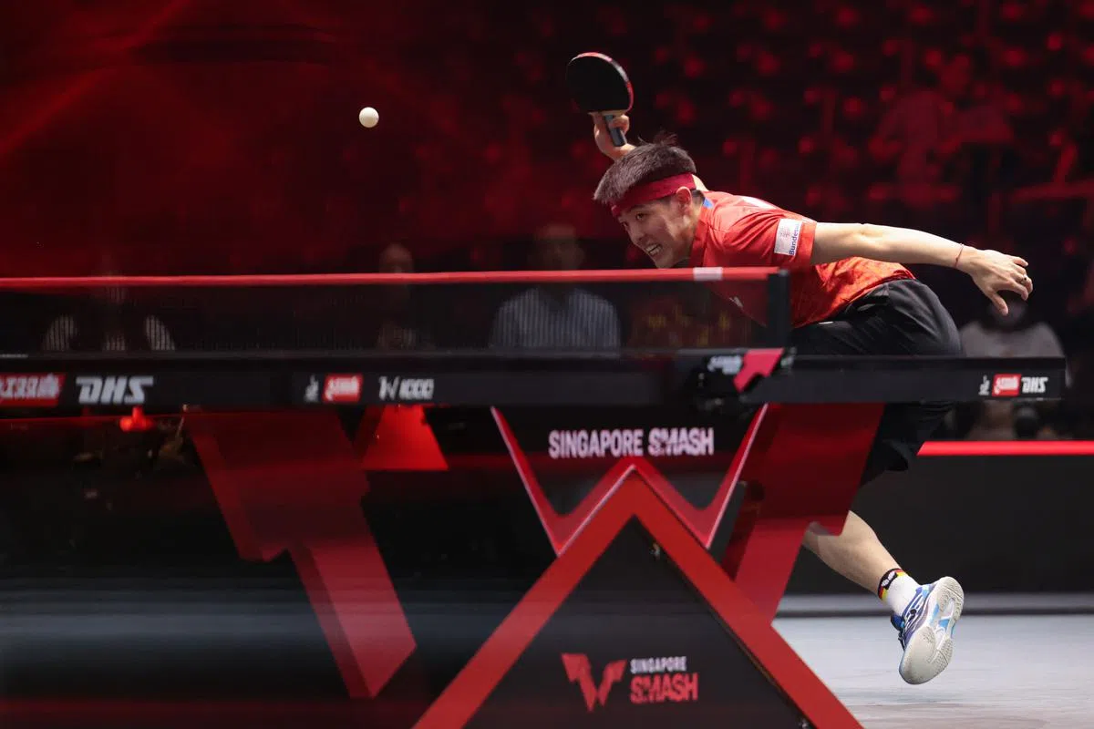 德国好手邱党是欧洲著名直拍球员，不过对手是“双圈大满贯”得主马龙，他丝毫找不到战胜对方的办法。（李冠卫摄）