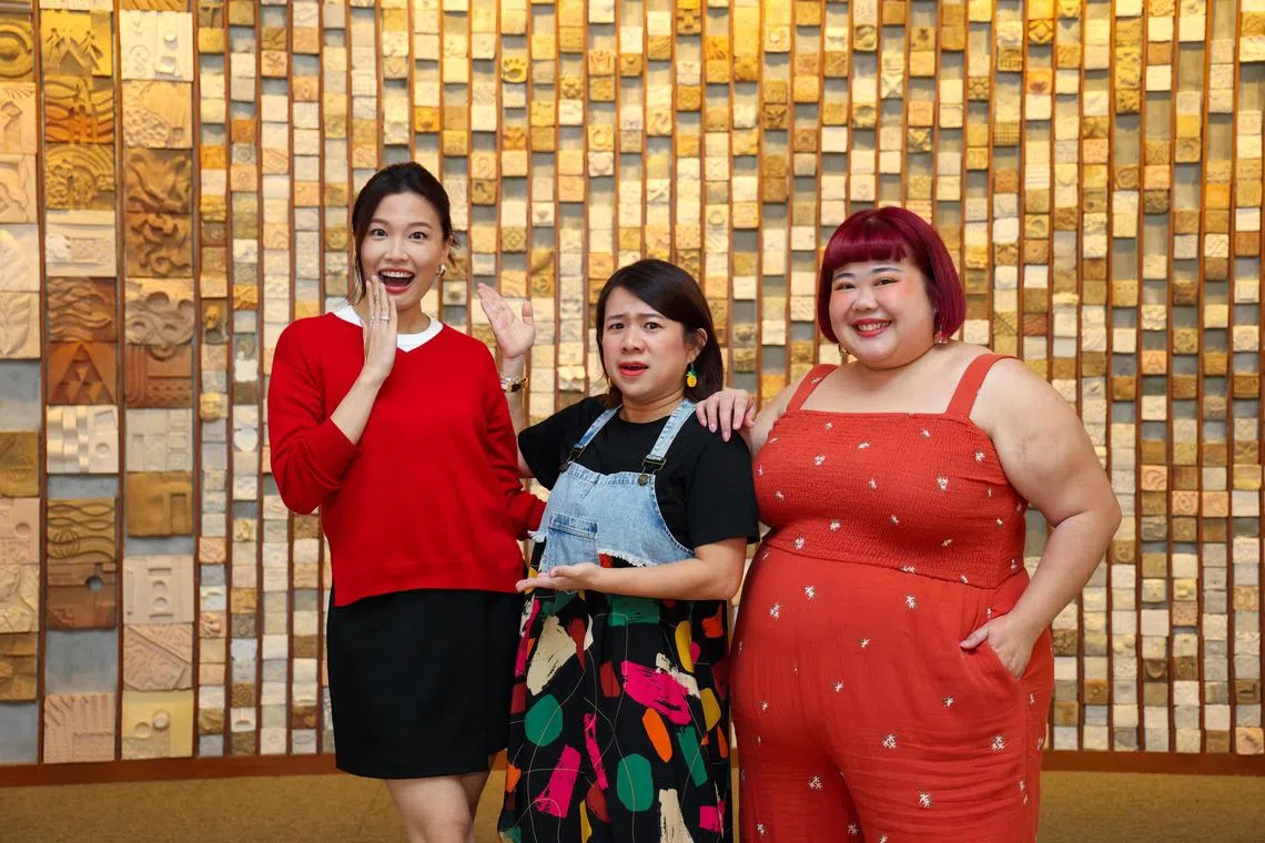 林昀憓（左起）、黄湘淋和林茜茜都曾演出梁志强的电影。（林明顺摄）