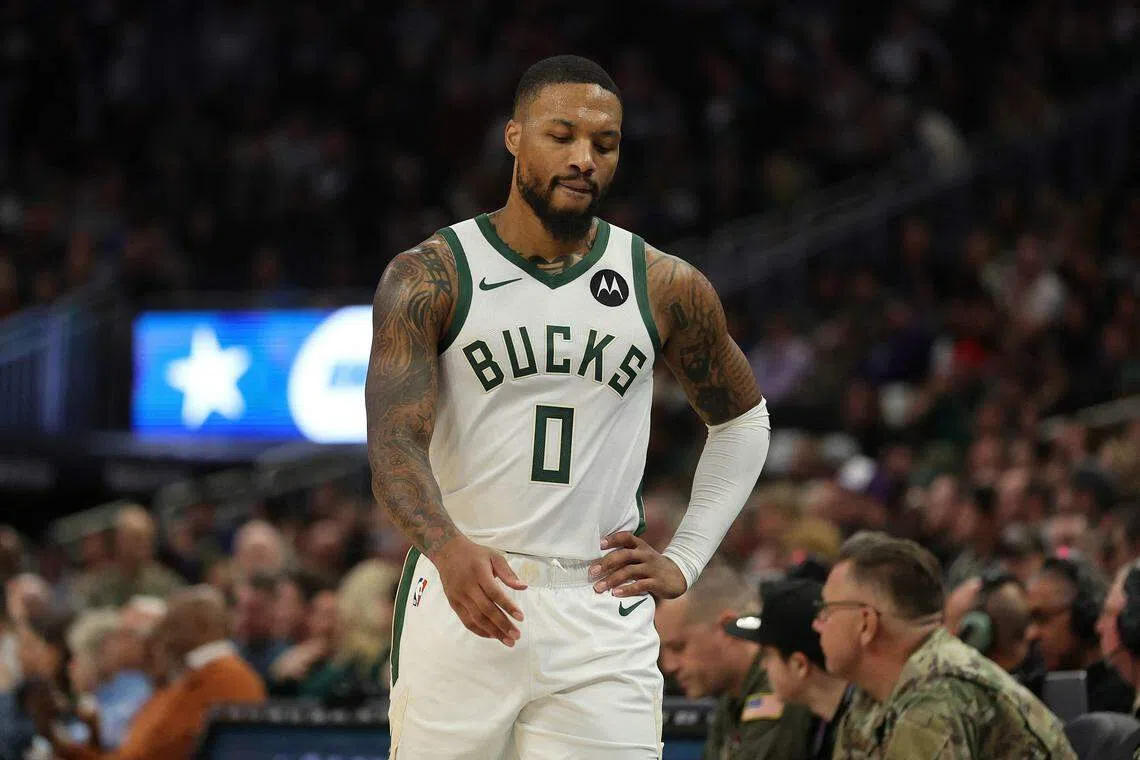 本赛季九轮比赛过后，公鹿主力利拉德到目前为止共打了七场比赛。（法新社）