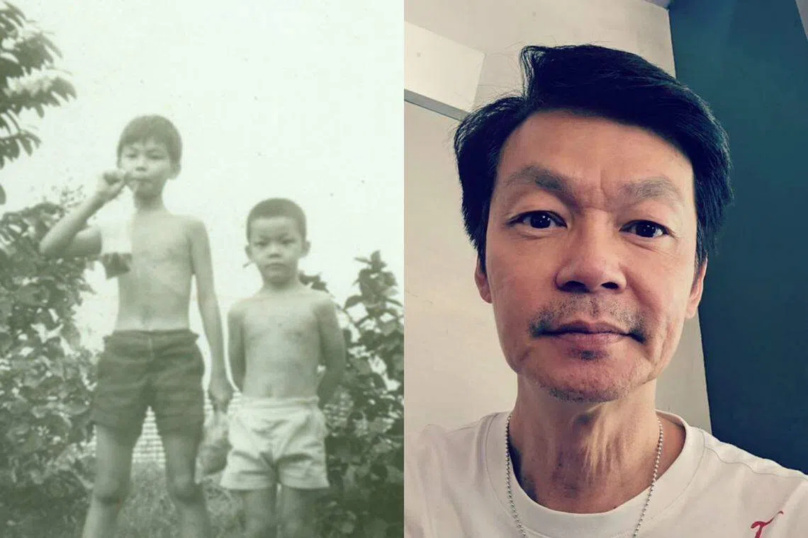 李国煌儿时和哥哥合照（左图），他说自己是个好动的孩子。（李国煌提供）