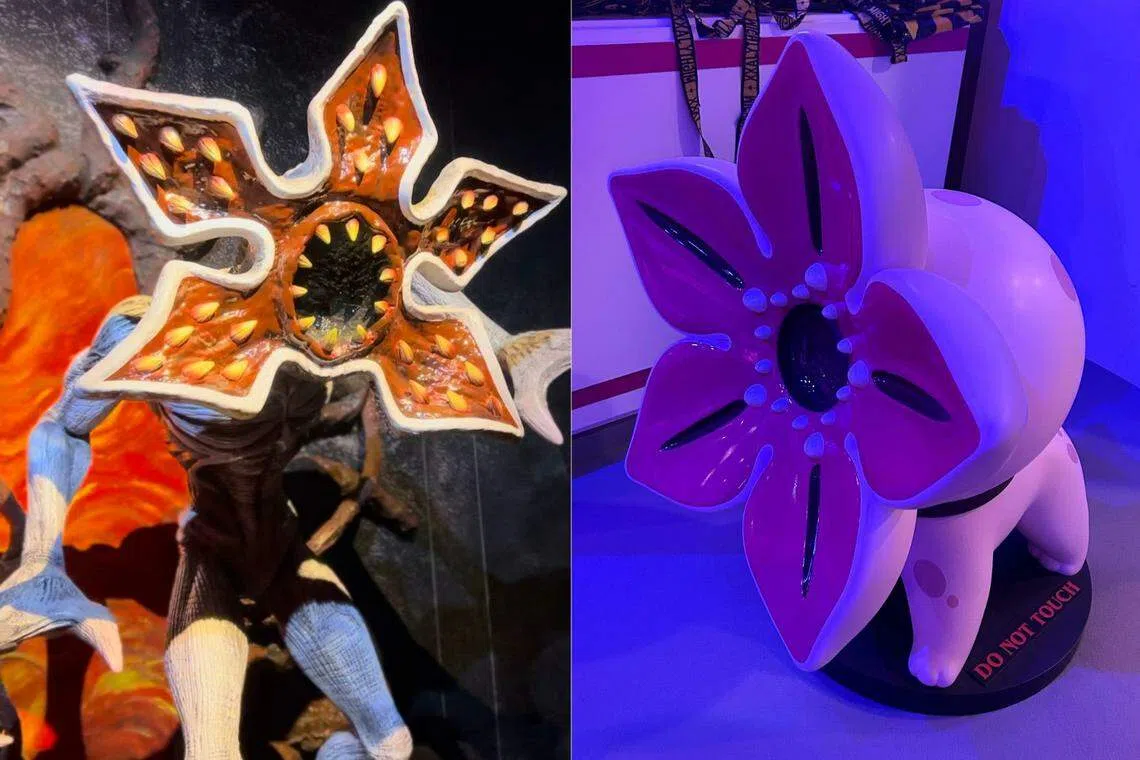 魔王（Demogorgon）的模型(左）和“Q版” 魔王Demopets（右）。（蓝靖仪摄）