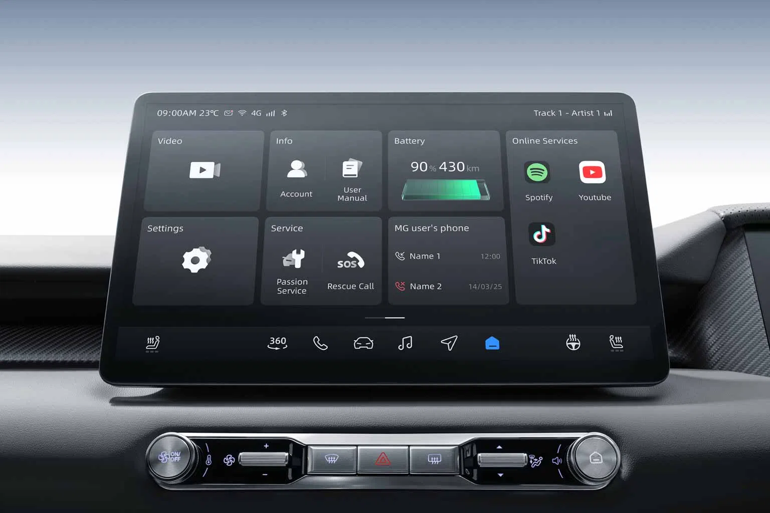 12.8英寸高清触摸屏，内置流行娱乐应用程序。（图/MG提供）