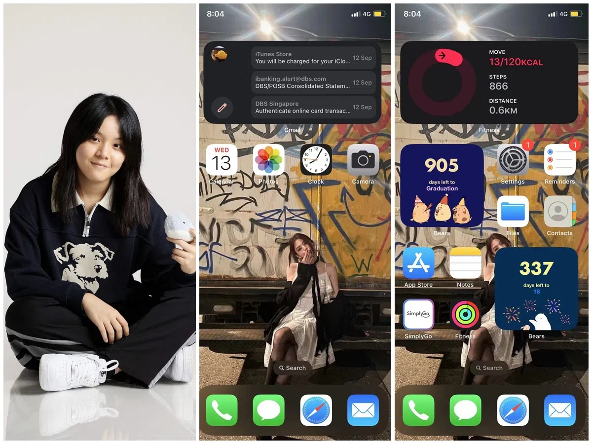 李画扬采用色彩方块方式排列手机应用。（受访者提供；右图档案照）