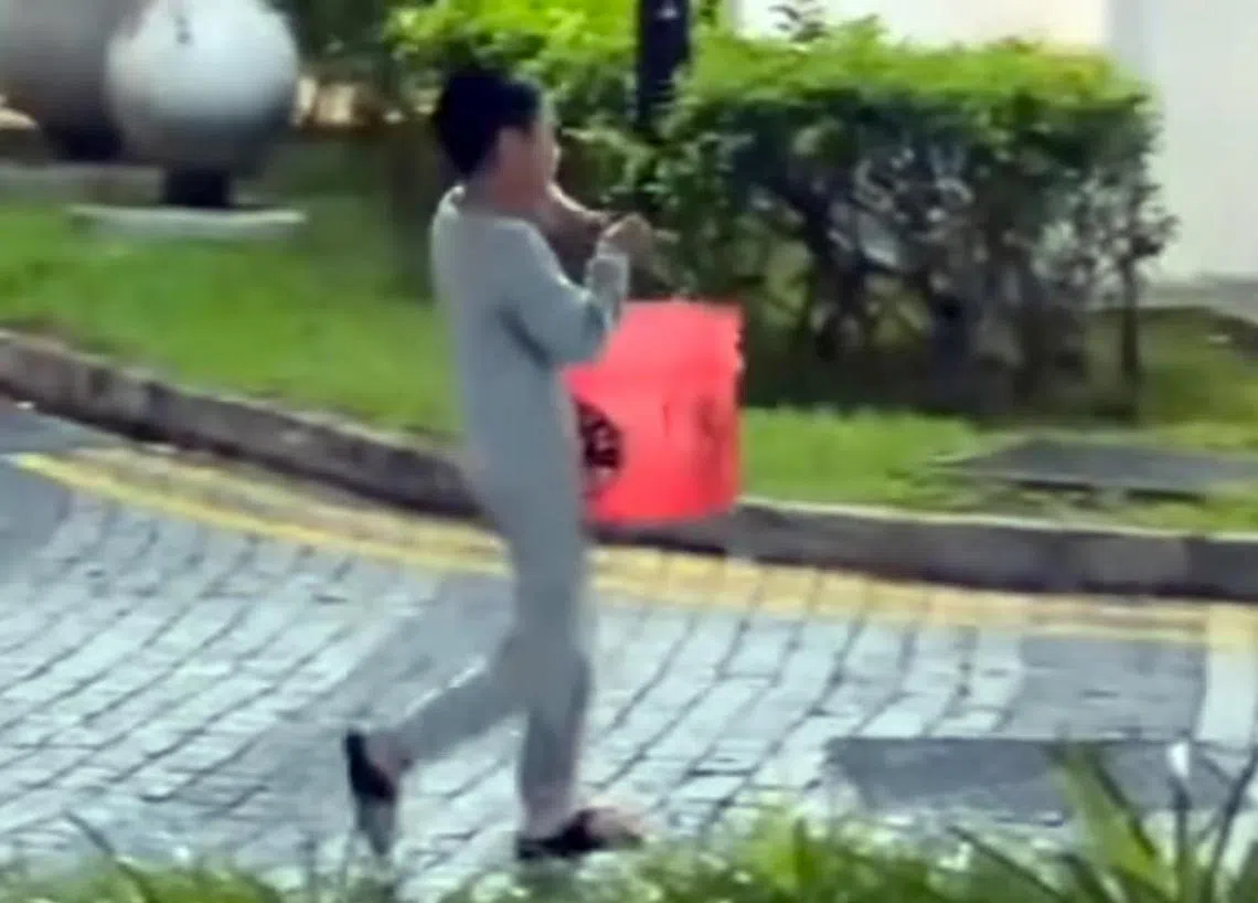 九岁的张传雄提着水桶灭火。（取自网络）