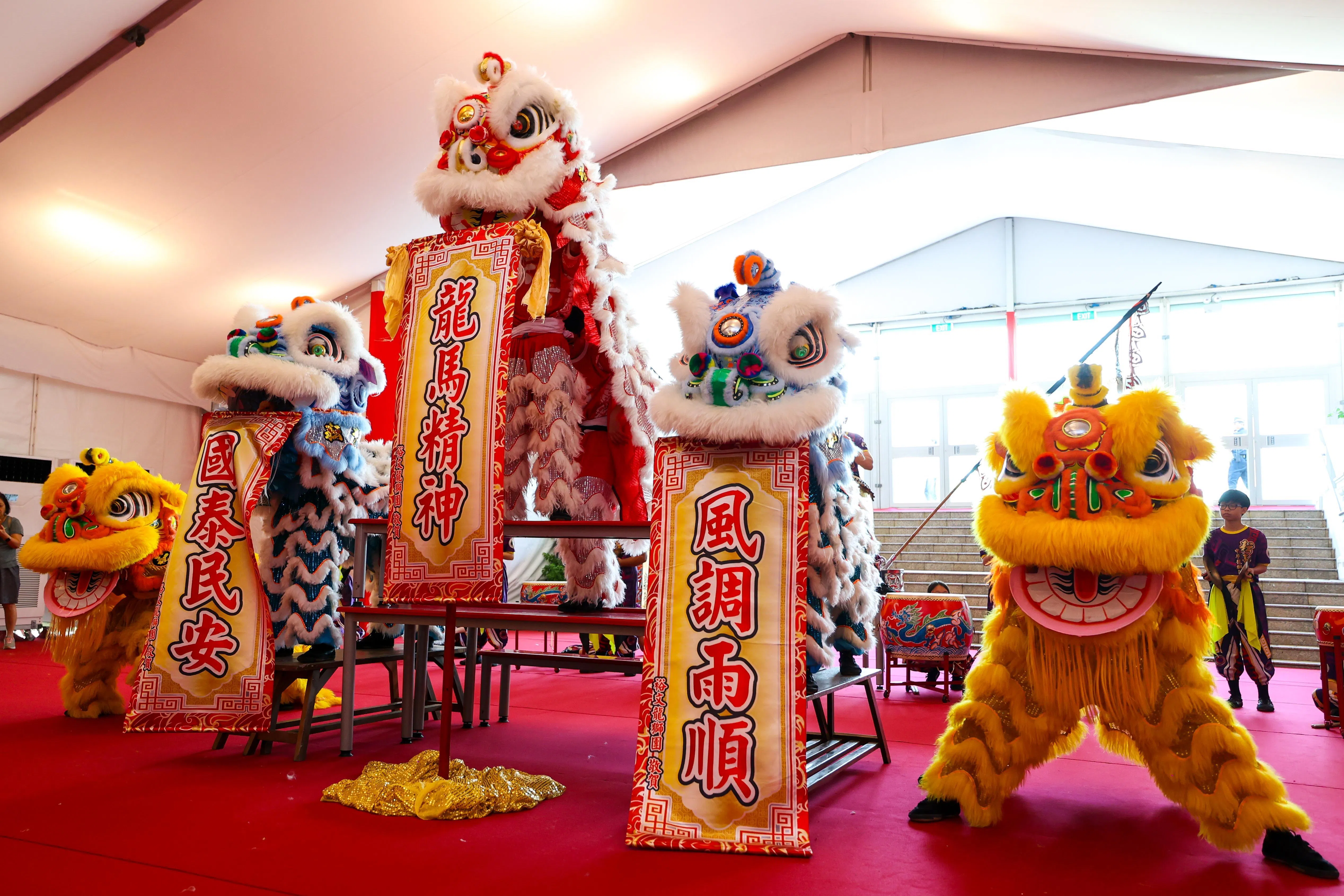 耘青中学龙狮团为公众献上了精彩的表演，以及国泰民安、风调雨顺的祝语。（林明顺摄）