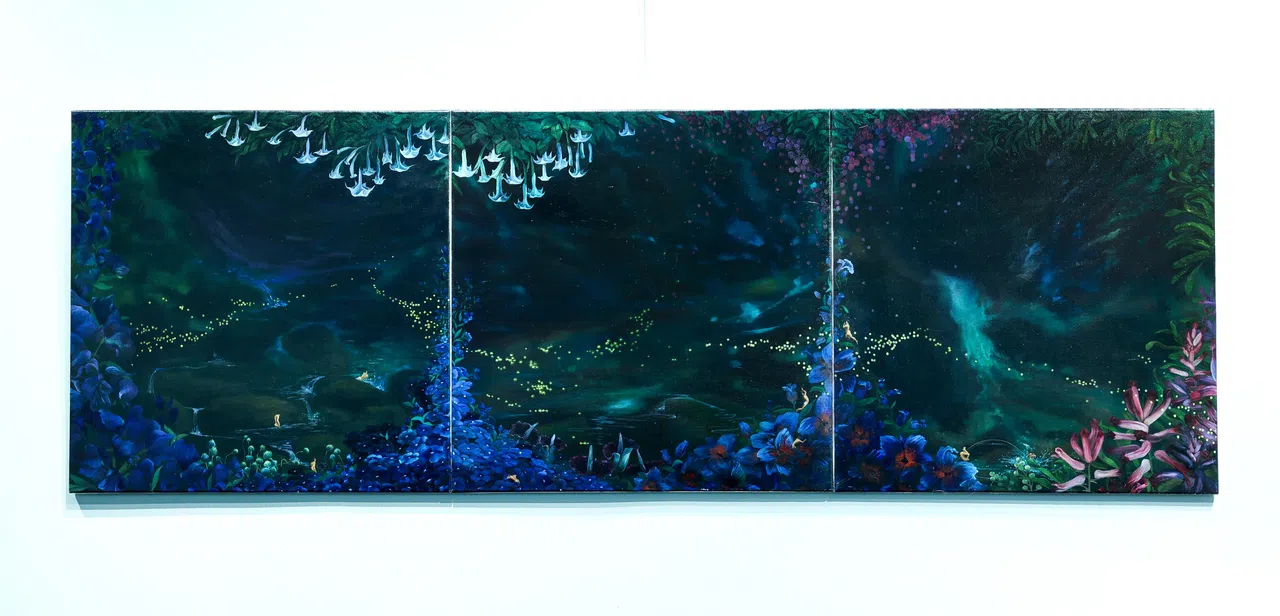 陈德耀唯一的夜景三联画。（龙国雄摄）
