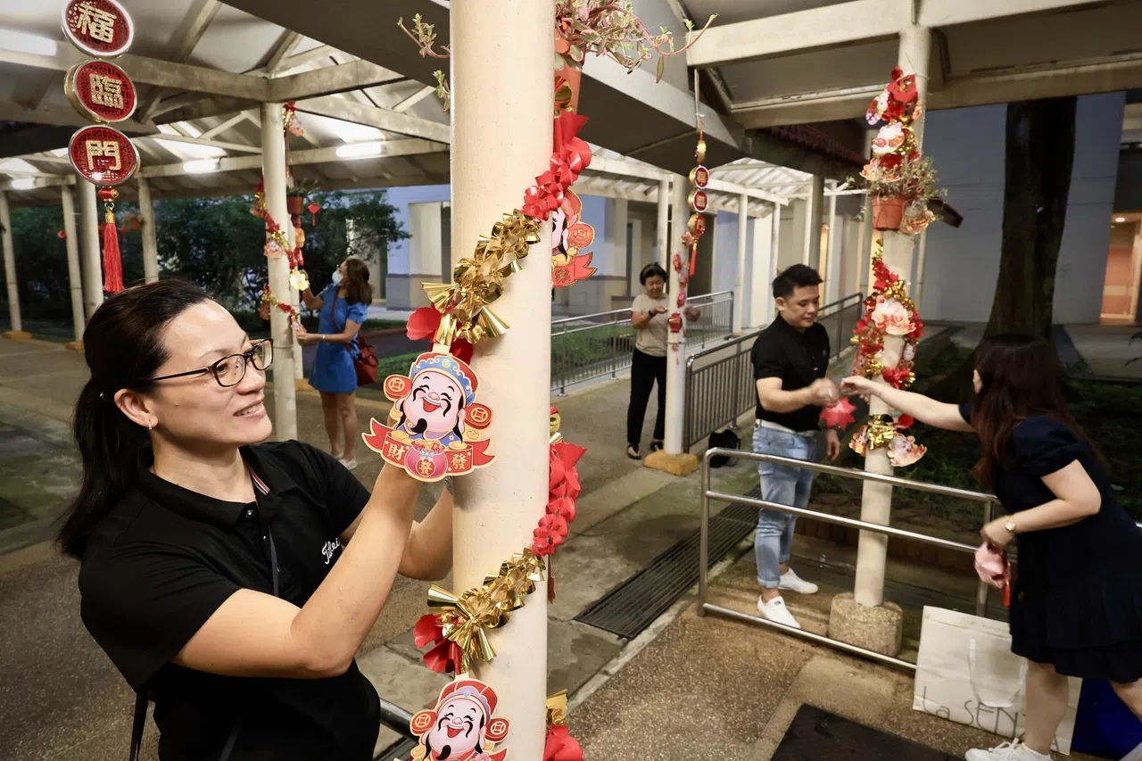 陈桂婷（左一）说，在社区里挂盆栽，不仅能美化社区，还可借此提高公众对社区花园的认识，推广可持续发展和保育的理念。（特约陈来福摄）