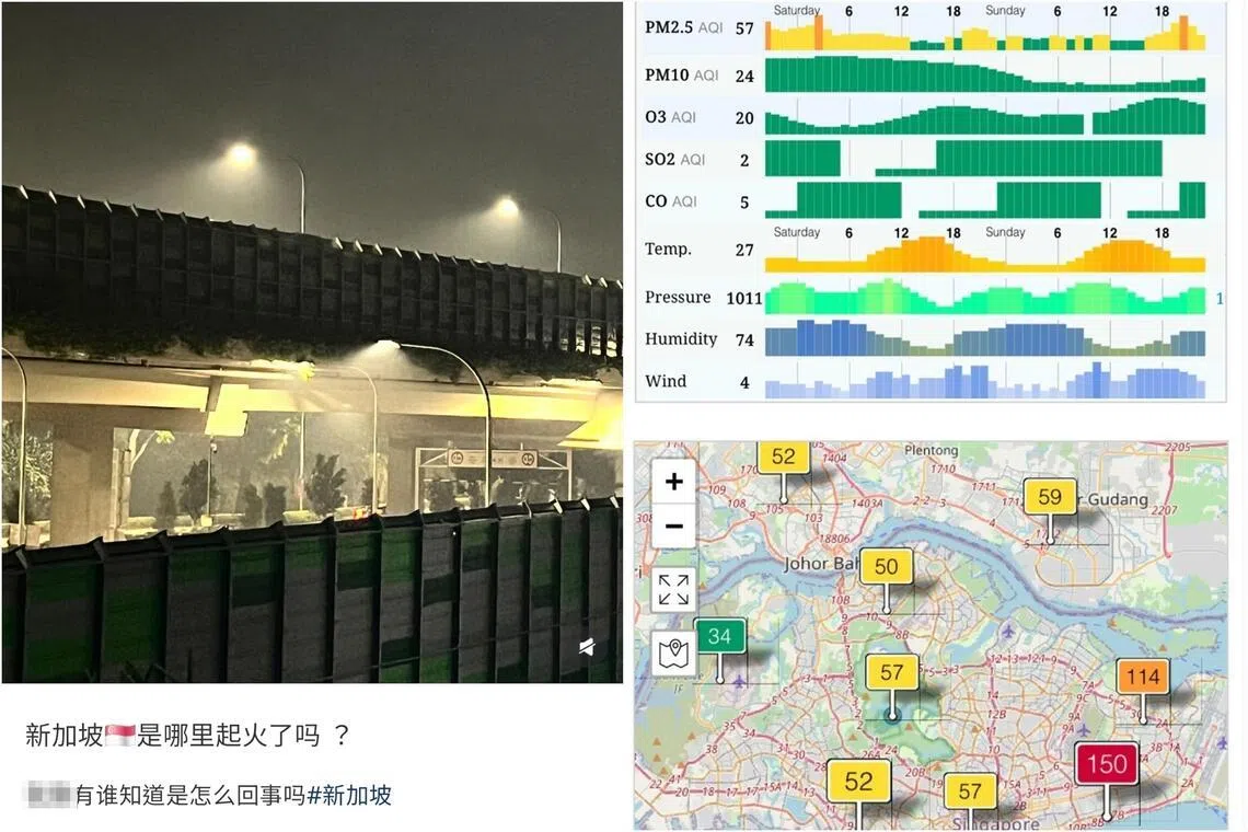 不少网民星期天深夜在小红书上发文说，在淡滨尼等东部地区闻到浓烟味。截至星期一零时零3分，本地东海岸一带的空气污染指数高达150，属于不健康水平。（取自小红书、截图自aqicn.org）