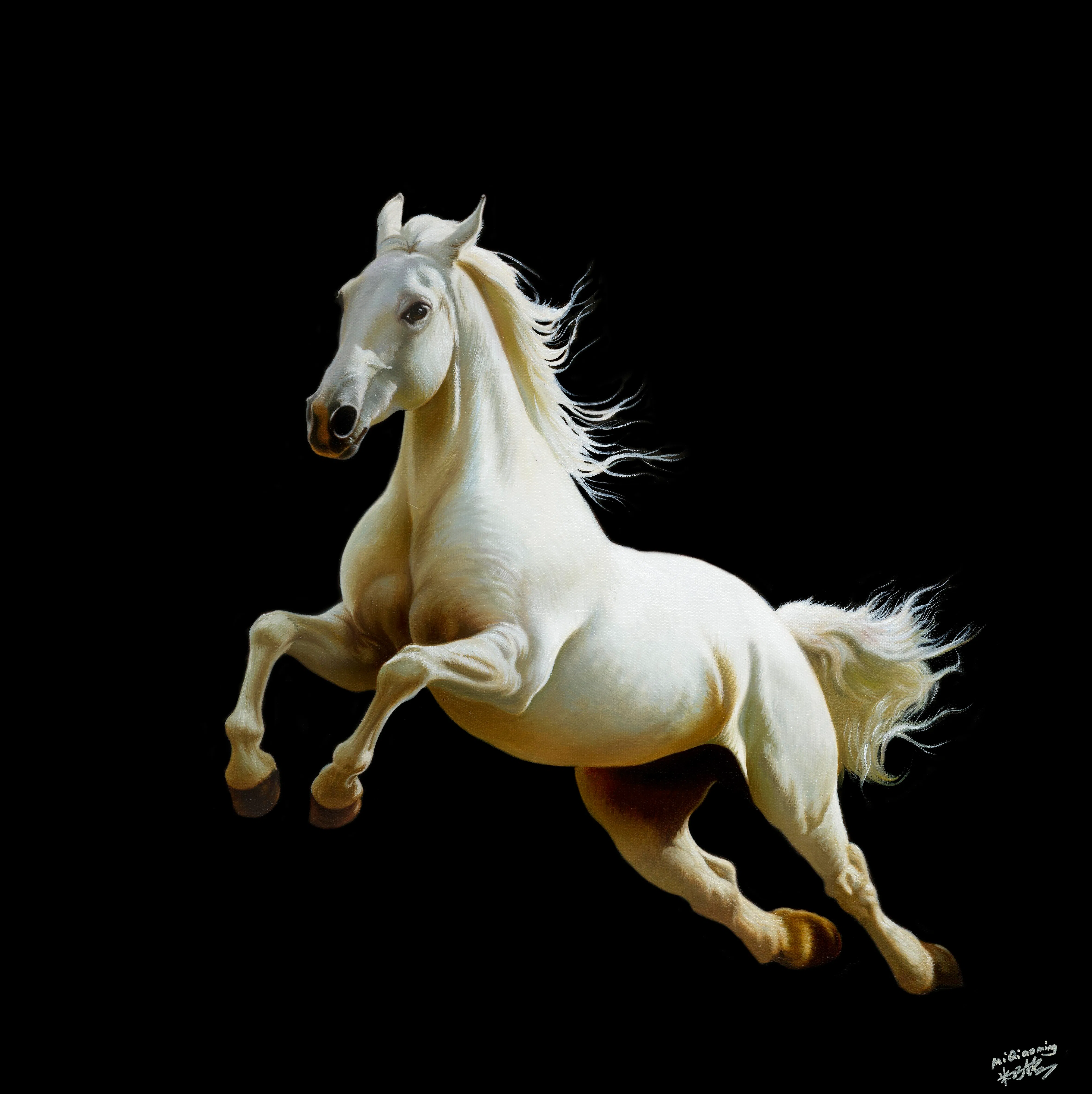 米巧铭布面油画《骁风》（54×54cm，2025）。（米巧铭提供）